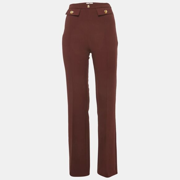 Elisabetta Franchi Burgundy Stretch Crepe Flared Trousers S